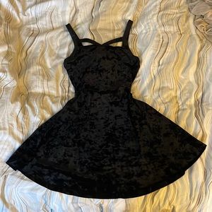 FOREVER 21 ~ SIZE S, black velvet party dress, cut outs, skater skirt